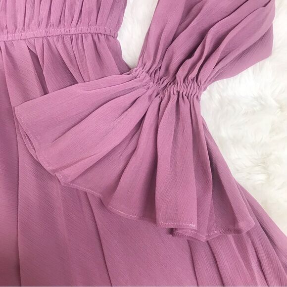 GIANNI BINI Shay Low Cut Pleated Midi Dress Long Sleeve Mauve Purple Sz 2 4 New - Picture 7 of 14